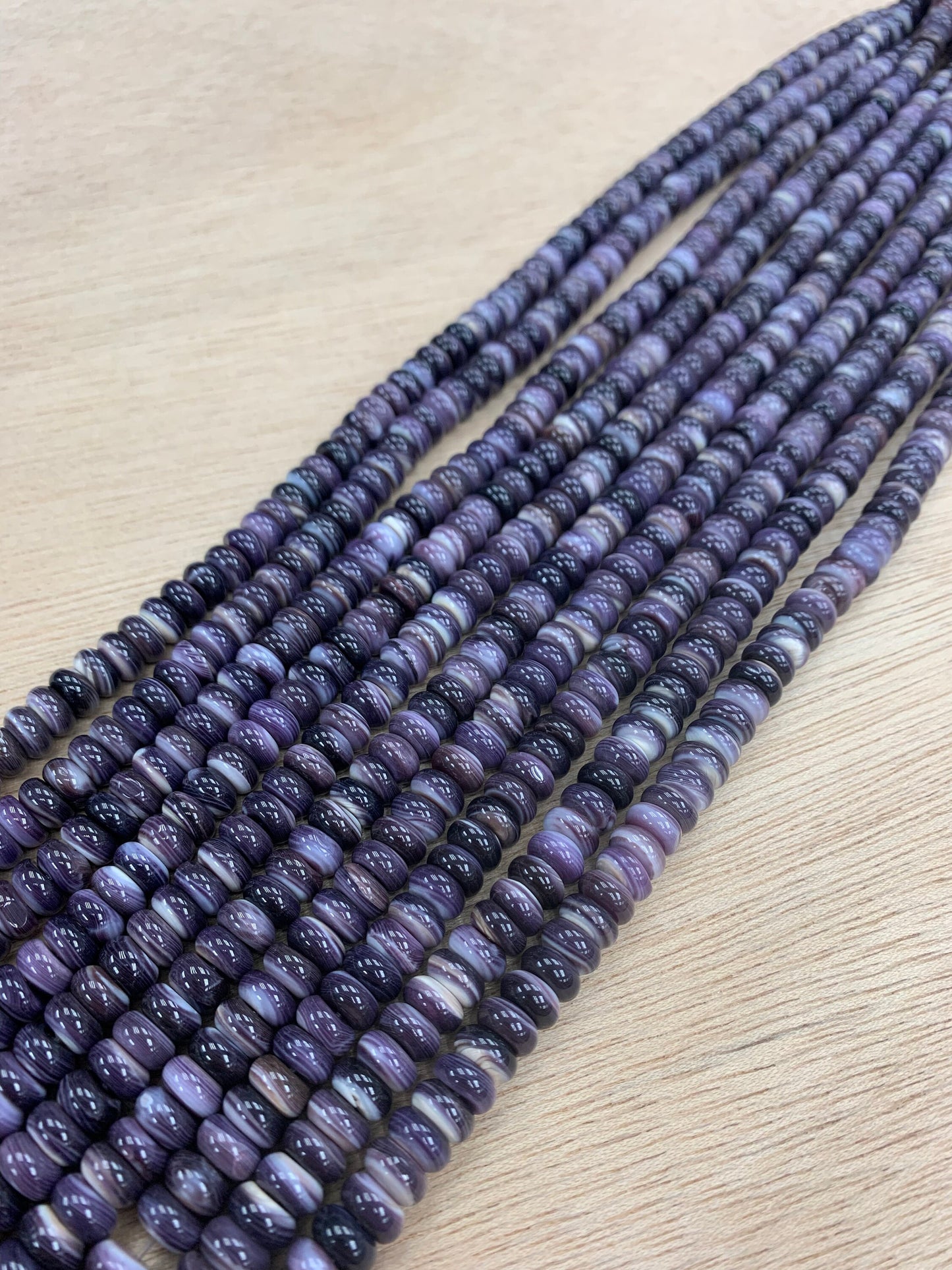Collection Grade Wampum Quahog Shell Rondelle Bead 8mm 16"inches