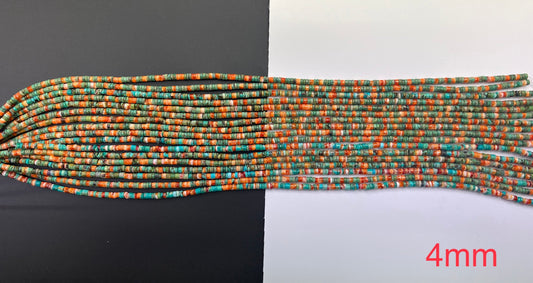 4mm Natural Turquoise and Spiny Oyster Heishi Beads 16 inches