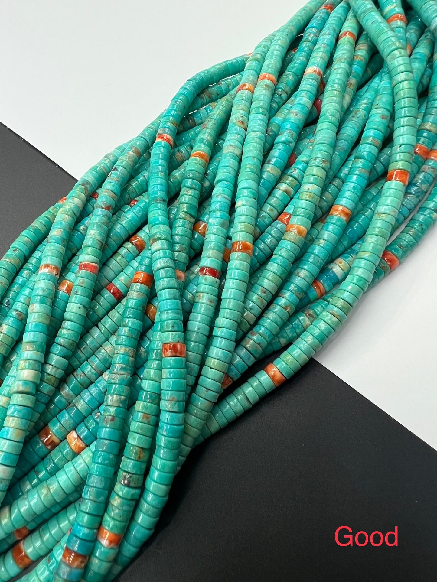 4-6mm Natural Turquoise and Spiny Oyster  Heishi beads 16 inches