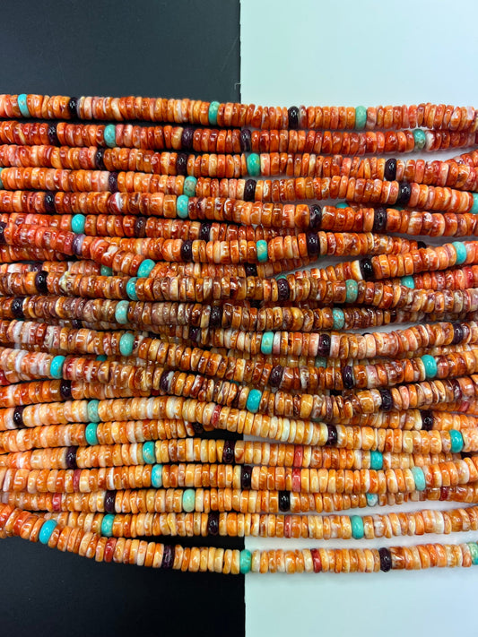 8mm Natural Spiny Oyster Mix Turquoise Heishi Beads 16 inches