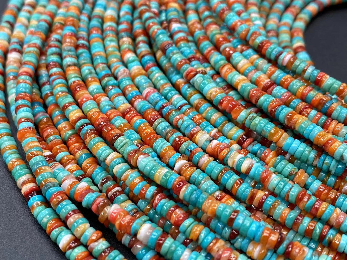 3mm Natural Mixed Turquoise Spiny Oyster Heishi Beads 16 inches