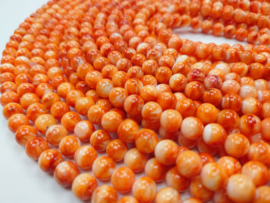 Top Quality Spiny Oyster Shell  Round Beads 9mm Orange/Red 16''
