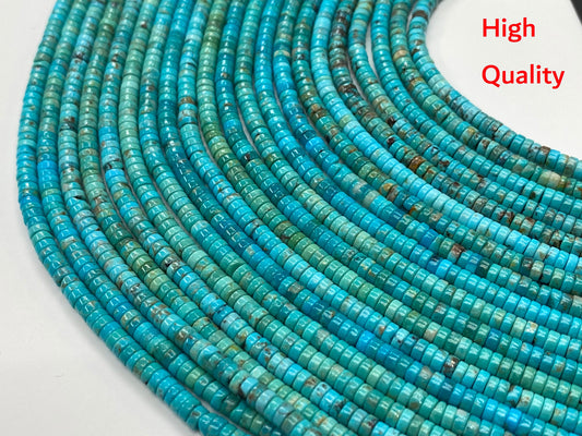 Natural Turquoise Heishi beads 4mm 16 inches (B/Natural/Good/High Quality)
