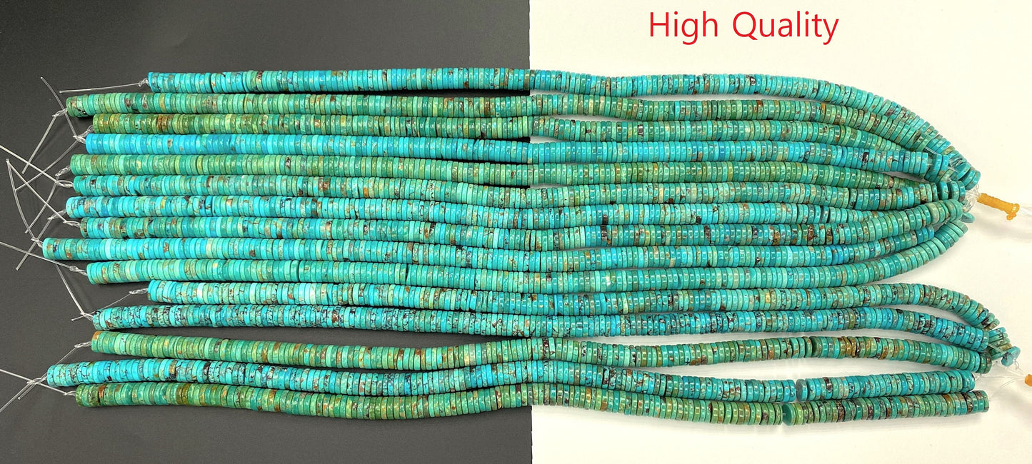 Natural Turquoise Heishi Beads Strand 10mm 16 inches (Natural/Good/High Quality)