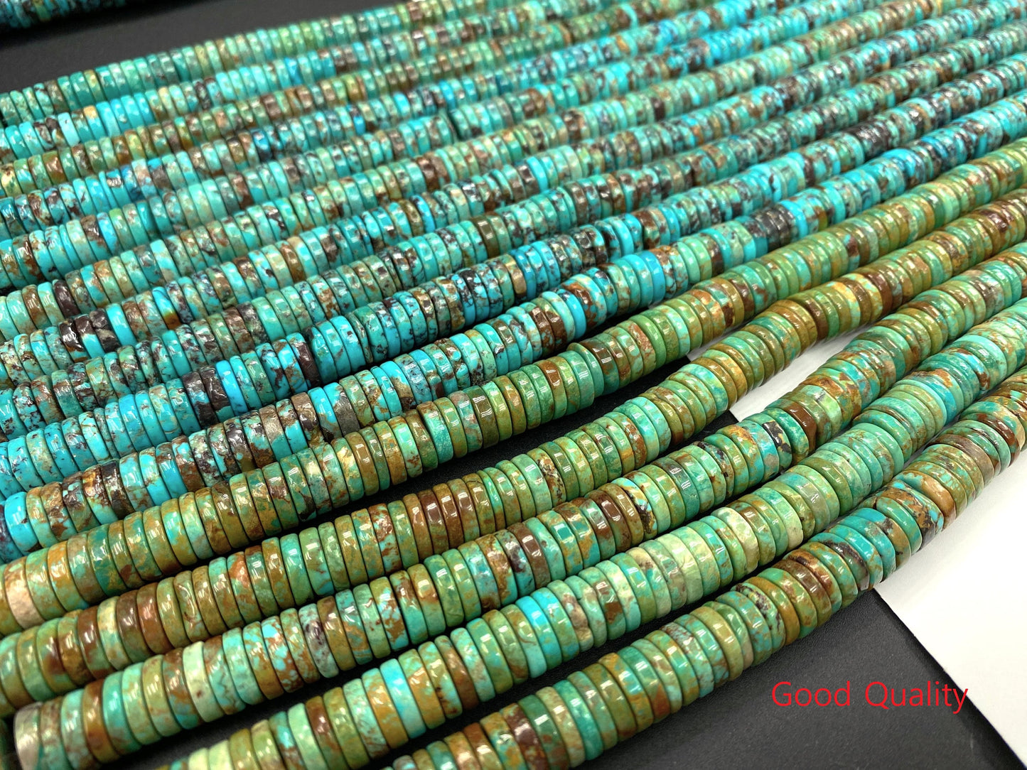 Natural Turquoise Heishi Beads Strand 10mm 16 inches (Natural/Good/High Quality)