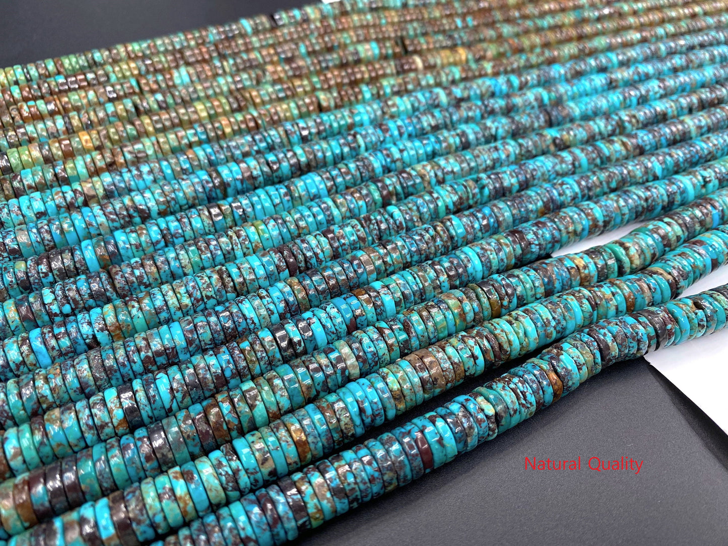 Natural Turquoise Heishi Beads Strand 10mm 16 inches (Natural/Good/High Quality)