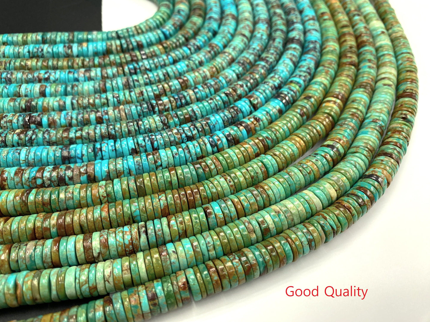 Natural Turquoise Heishi Beads Strand 10mm 16 inches (Natural/Good/High Quality)