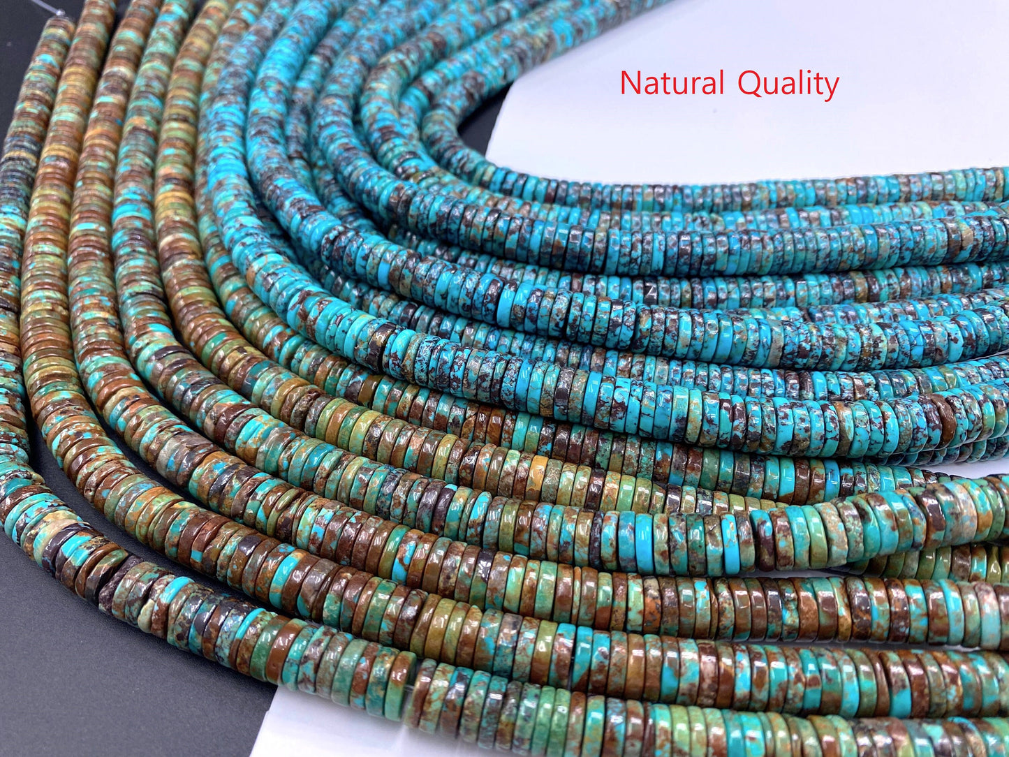 Natural Turquoise Heishi Beads Strand 10mm 16 inches (Natural/Good/High Quality)