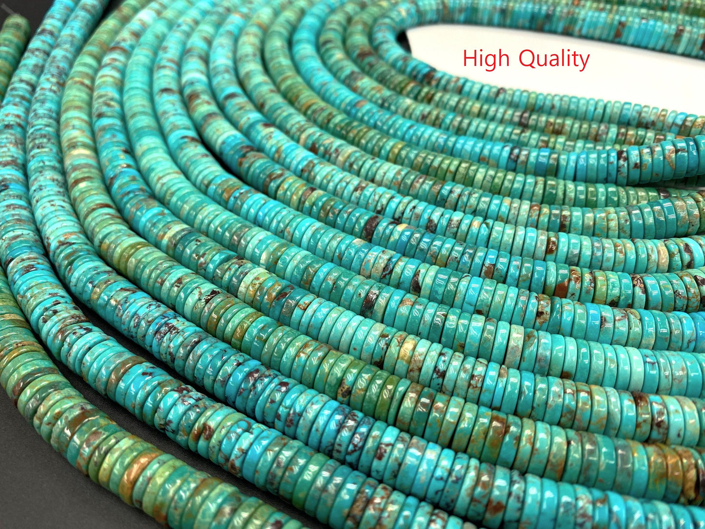 Natural Turquoise Heishi Beads Strand 10mm 16 inches (Natural/Good/High Quality)