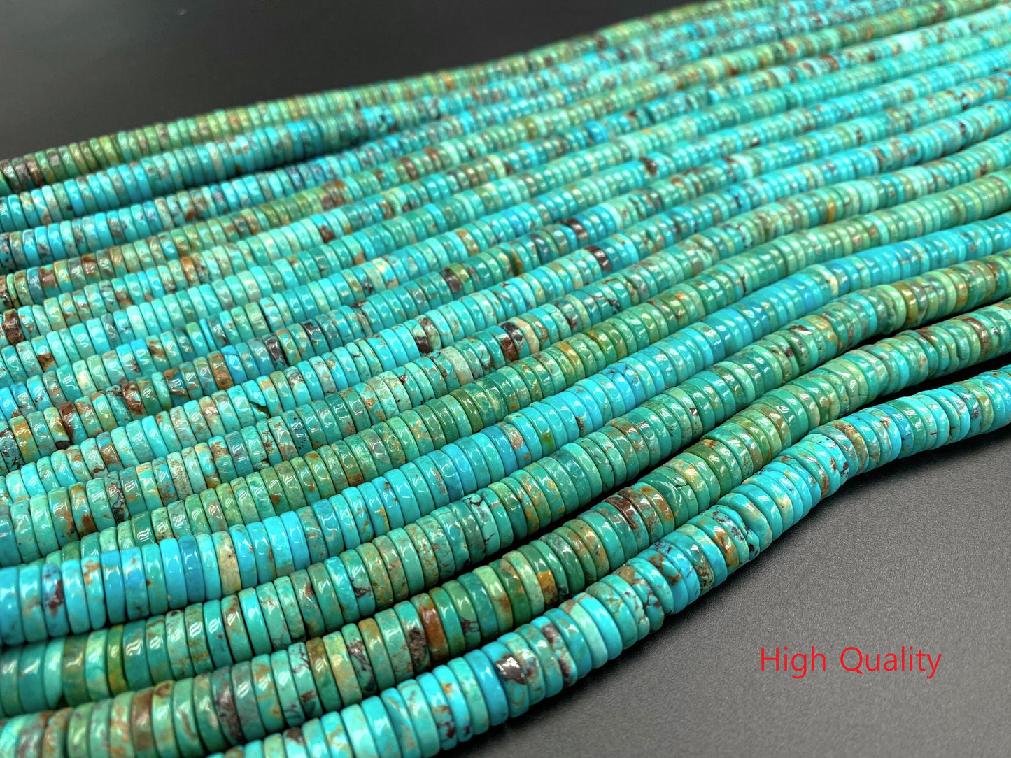 Natural Turquoise Heishi Beads Strand 10mm 16 inches (Natural/Good/High Quality)