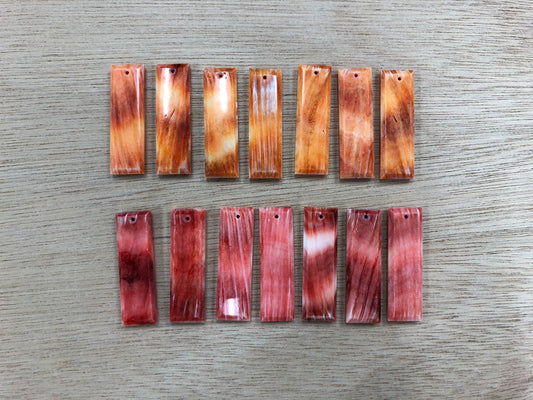 10pcs Spiny Oyster Shell Earrings Rectangle Shape 12x40mm (Orange/ Red )