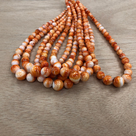 Natural Spiny Oyster Shell Graduated Round Beads Strand 7mm ~ 14.5mm Orange Color