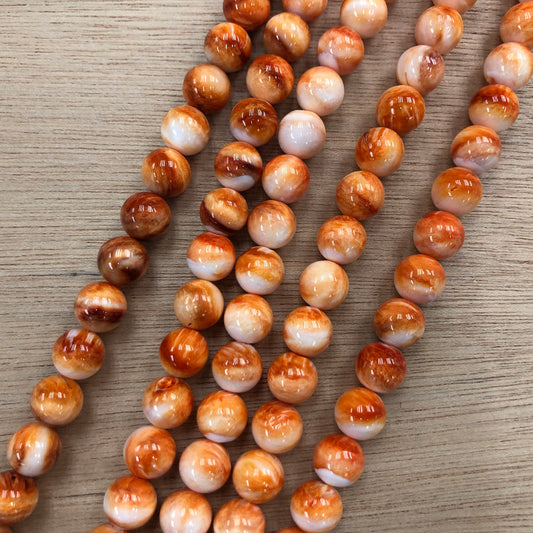 Top Quality Spiny Oyster Shell Round Beads Strand 16"inches Orange Colour 12mm