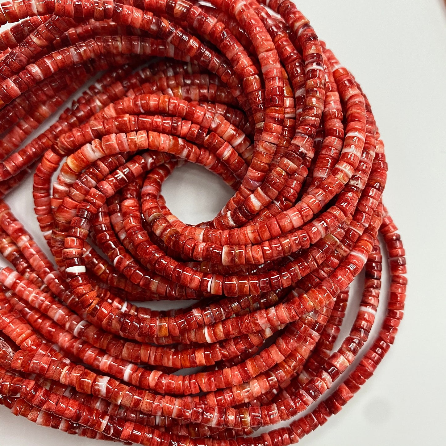 Natural Spiny Oyster Shell Heishi beads  4mm strand