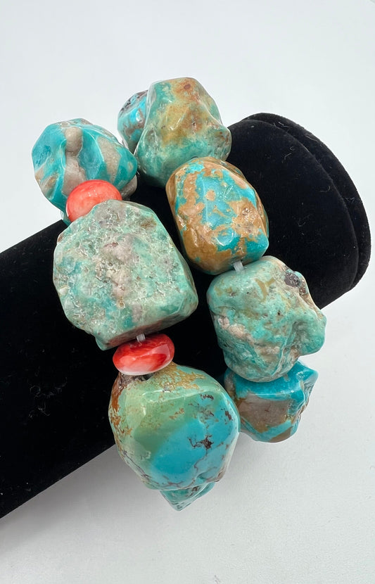 Natural Turquoise Nugget Beads & Turquoise Mix Spiny Oyster Bracelet